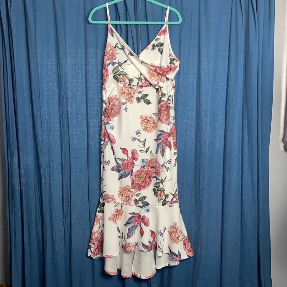 Shein floral high low adjustable spaghetti strap side zipper